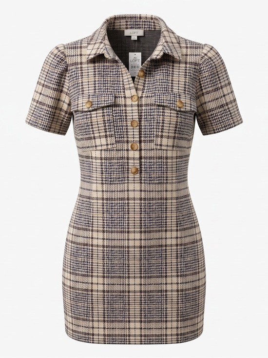 LOFT Dresses & Skirts - NWT LOFT Outlet Plaid Shift Dress Houndstooth Pocket Mini | Size 8